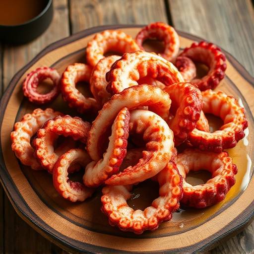 Pulpo a la gallega servido en un plato de madera con piment&oacute;n y aceite de oliva